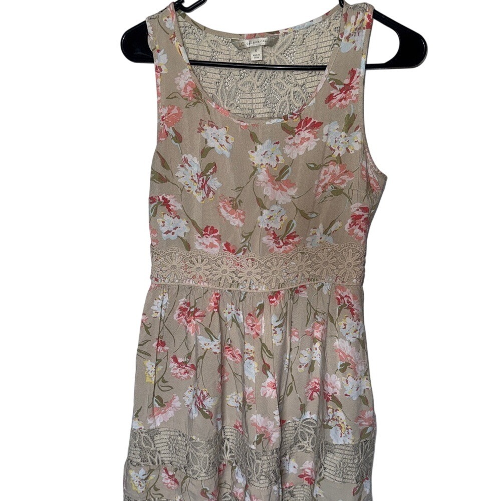 LC Lauren Conrad Floral Crochet Lace Mini Dress Beige Pink Sleeveless Size‎ 6
